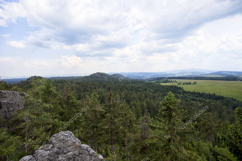 Landscape of table mountains, Stolowe Mountains National Park in Poland