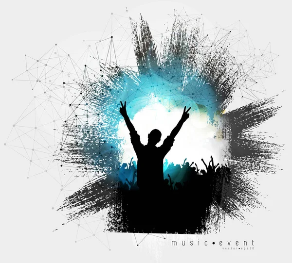 Crowd Raised Hands Concert Music Festival — Stock Vector