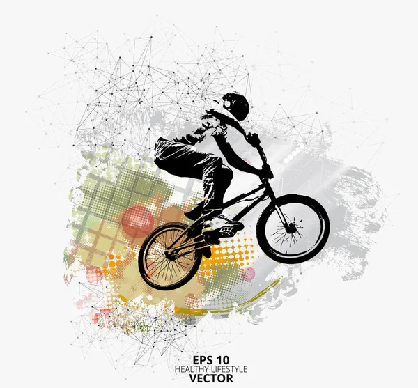Jeune Homme Sauteur Vélo Mode Vie Sain Vecteur — Image vectorielle