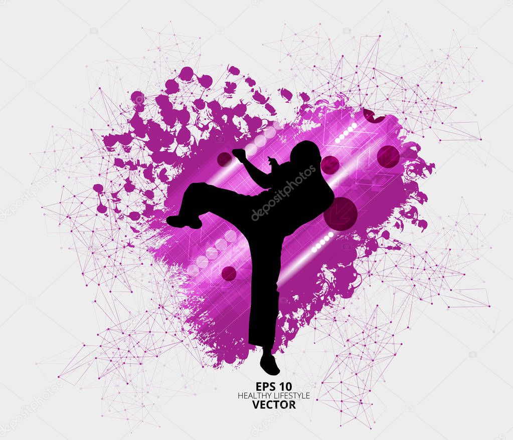 Young male karate warrior. Healthy lifestyle. Martial arts. Vector.