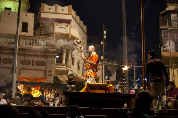 Varanasi Uttar Pradesh Índia Julho 2018 Cerimônia Ganga Aarti Dasashvamedh — Fotografia de Stock