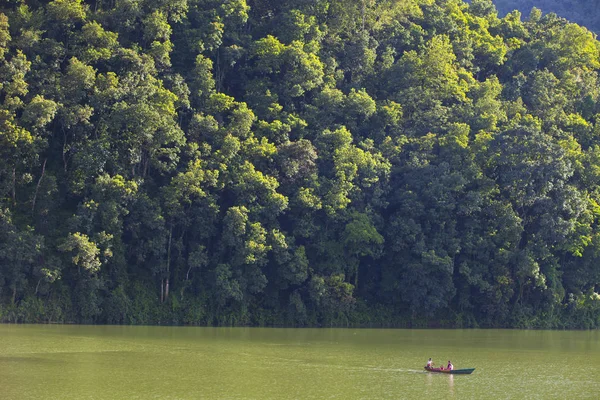 Malá Dřevěná Loď Jezera Phewa Pokhara Nepál — Stock fotografie