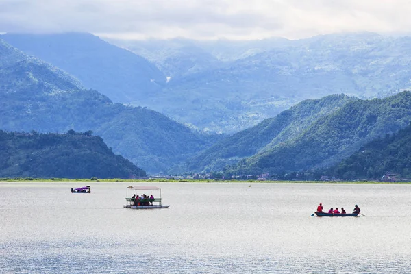 Petits Bateaux Bois Sur Lac Phewa Pokhara Népal — Photo