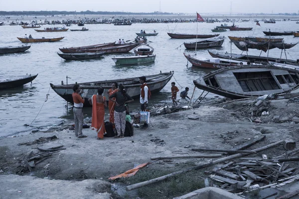 Varanasi Uttar Pradesh India Июля 2018 Года Деревянные Старые Лодки — стоковое фото