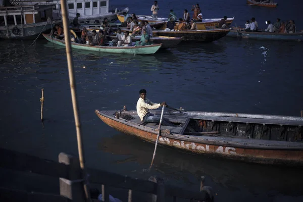 Varanasi Uttar Pradesh Inde Juillet 2018 Vieux Bateaux Bois Amarrés — Photo