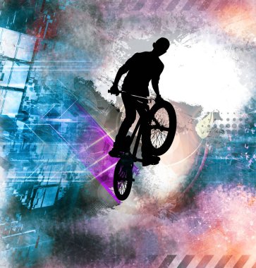 Bir bisiklet binici, vektör çizim silueti.