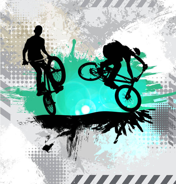 Silhouette of a bicycle riders, vector illustration.