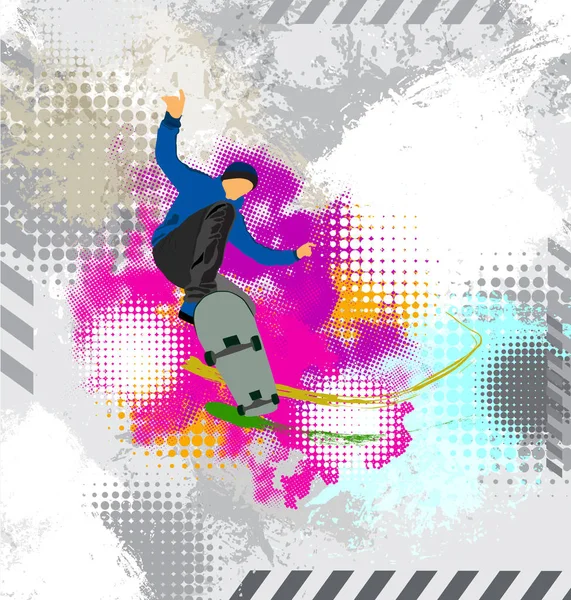 Skateboarder Saut Fond Sport — Image vectorielle