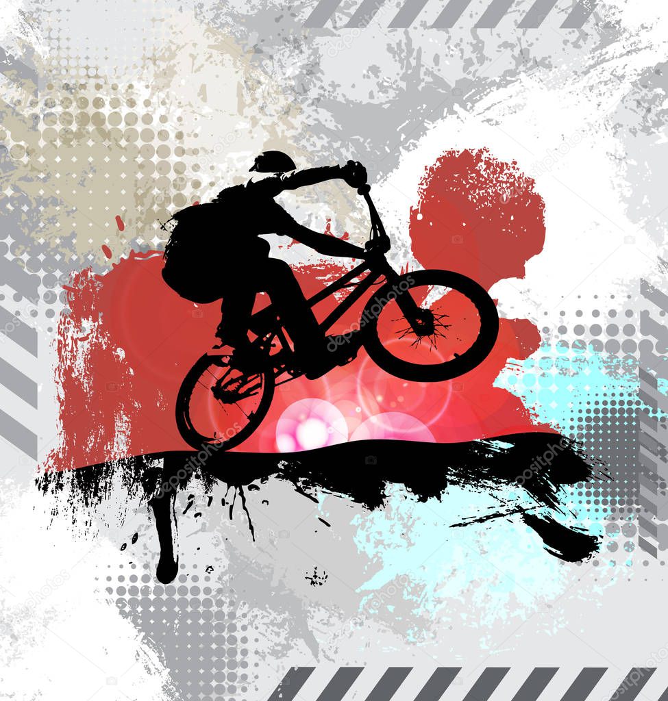 Silhouette of a bicycle rider, vector illustration.