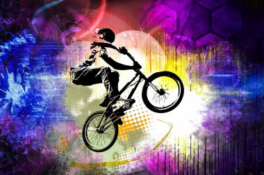 Bir bisiklet binici, vektör çizim silueti. 