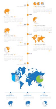 Zaman çizelgesi Infographic vektör öğeleri ile dünya harita illüstrasyon iş için.