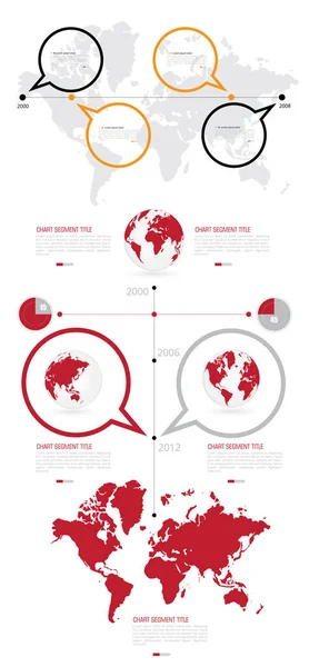 Línea Tiempo Elementos Vectoriales Infografía Con Mapa Del Mundo Para — Vector de stock