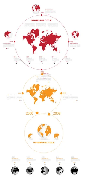 Elementi Vettoriali Infografici Della Timeline Con Mappa Del Mondo Illustrazione — Vettoriale Stock