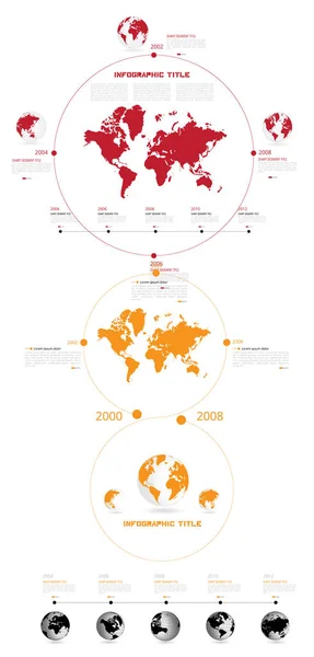 带有世界地图的时间轴信息图矢量元素 用于商业图解 — 图库矢量图片