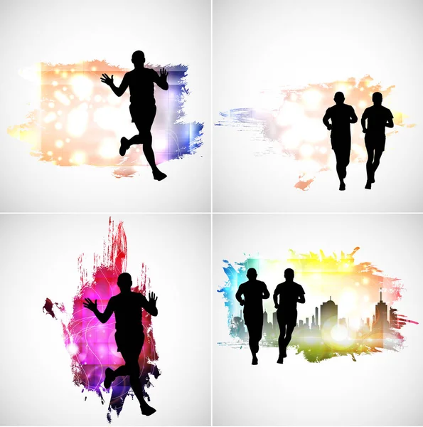 Marathon Running Abstract Colorful Runners — Stock Vector