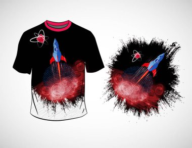 Karikatür Uzay roket ile T-shirt, vektör