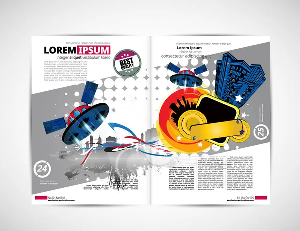 Magazine Impression Mise Page Brochure Avec Fusée Espace Dessin Animé — Image vectorielle