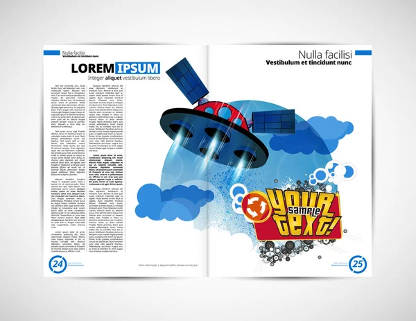 Magazine Impression Mise Page Brochure Avec Fusée Espace Dessin Animé — Image vectorielle