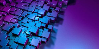 Soyut metalik küpler arka plan 3D render-Illüstrasyon 