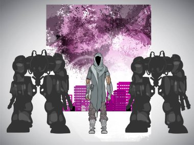 Fütüristik robot, vektör illüstrasyon 