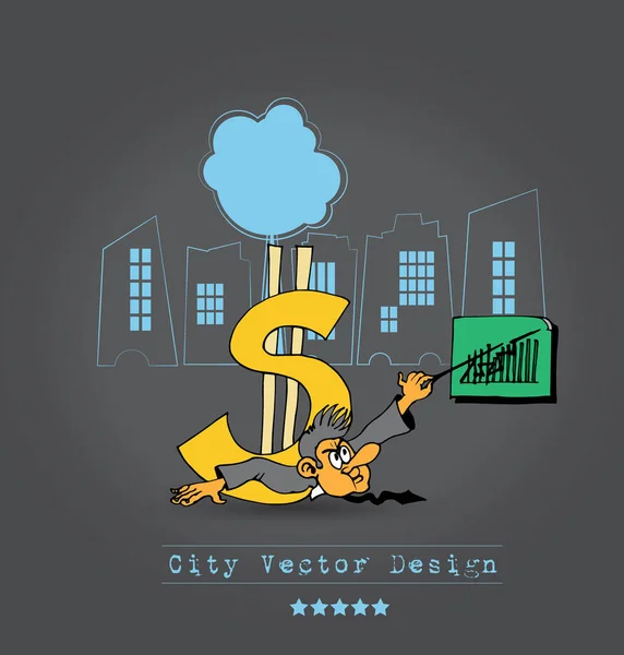Empresário Personagem Desenho Animado Com Fundo Cidade Vetor — Vetor de Stock