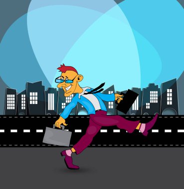 Şehir arka plan, vektör ile Işadamı çizgi film karakteri