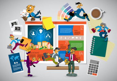 İşadamı çizgi film karakteri çalışma koleksiyonu, vektör 