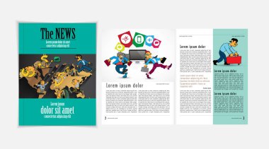 Tasarım vektör şablon broşürler, el ilanları, çizgi film karakterleri ile iş için sunumlar 