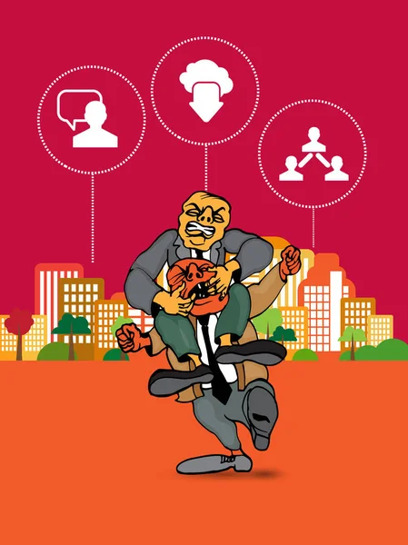 都市の背景を持つビジネスマンの漫画のキャラクター ベクトル — ストックベクタ