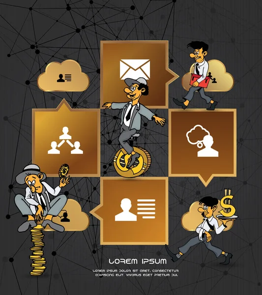 Homme Affaires Personnage Dessin Animé Avec Des Éléments Infographiques Vecteur — Image vectorielle