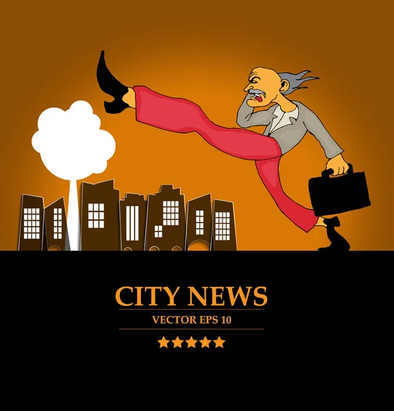 Personaje Dibujos Animados Hombre Negocios Con Fondo Ciudad Vector — Vector de stock