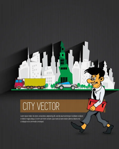 Geschäftsmann Cartoon Figur Mit Stadthintergrund Vektor — Stockvektor