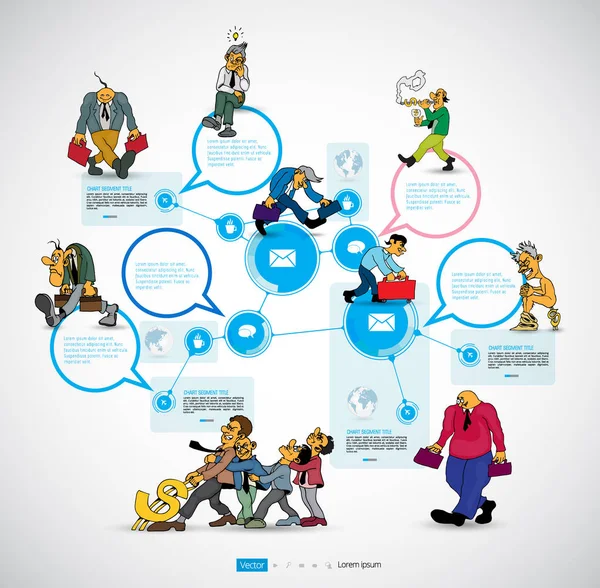 Infographics Mall Med Business Cartoon Character Vektor Illustration — Stock vektor
