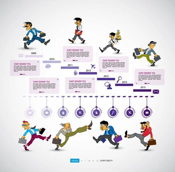 Plantilla Infografías Con Carácter Dibujos Animados Negocios Ilustración Vectorial — Vector de stock