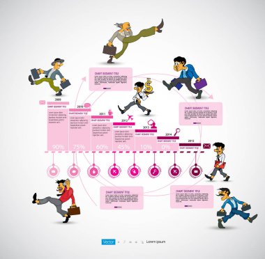 İş çizgi film karakteri, vektör illüstrasyon ile Infographics şablonu