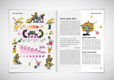 Tasarım vektör şablon broşürler, el ilanları, çizgi film karakterleri ile iş için sunumlar