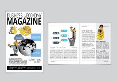 Vektör düzeni broşürler, el ilanları, çizgi film karakterleri ile iş için sunumlar