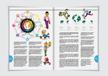 Tasarım vektör şablon broşürler, el ilanları, çizgi film karakterleri ile iş için sunumlar 