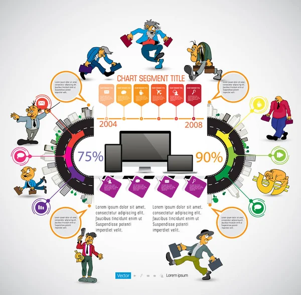 Infographics Template Met Business Cartoon Karakter Vector Illustratie — Stockvector