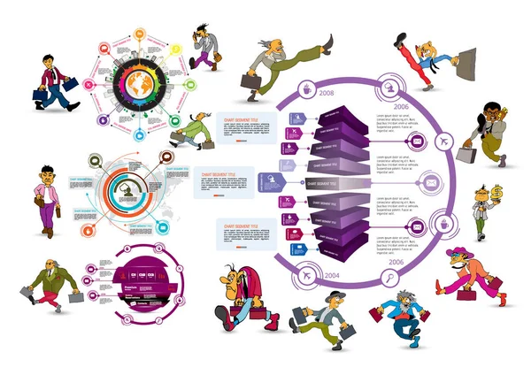 Szablon Infografiki Kreskówkową Postacią Biznesową Ilustracją Wektorową — Wektor stockowy