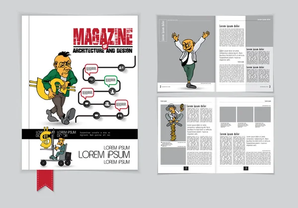 Vector Layout Brochures Flyers Presentaties Voor Bedrijven Met Stripfiguren — Stockvector