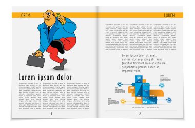 Tasarım vektör şablon broşürler, el ilanları, çizgi film karakterleri ile iş için sunumlar 