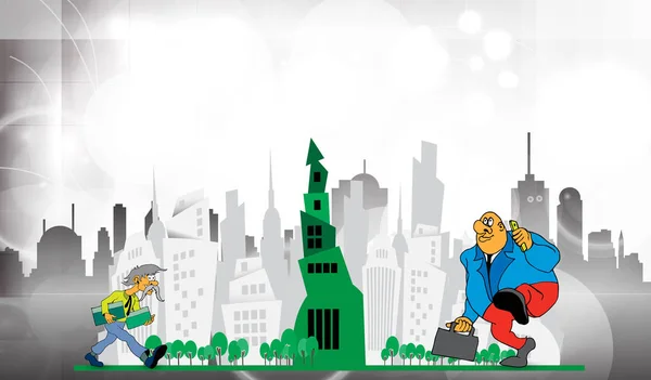 Zakenman Cartoon Karakter Met Stad Achtergrond Vector — Stockvector