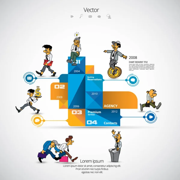 Infographics Template Met Business Cartoon Karakter Vector Illustratie — Stockvector