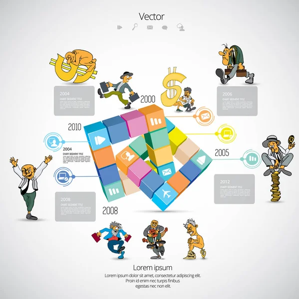 Plantilla Infografías Con Carácter Dibujos Animados Negocios Ilustración Vectorial — Vector de stock