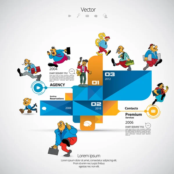 Modelo Infográficos Com Caráter Desenho Animado Negócios Ilustração Vetorial — Vetor de Stock