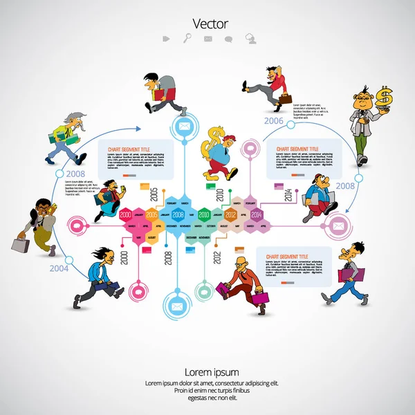 Plantilla Infografías Con Carácter Dibujos Animados Negocios Ilustración Vectorial — Archivo Imágenes Vectoriales