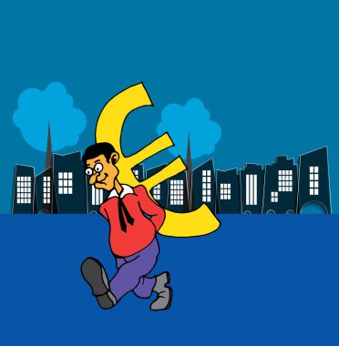 Şehir arka plan, vektör ile Işadamı çizgi film karakteri