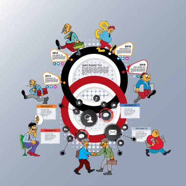 Çizgi film karakterli soyut bilgi grafikleri şablonu. Vektör illüstrasyonu