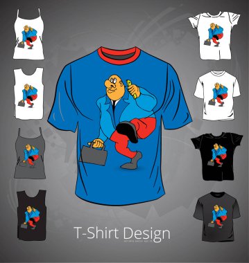 Çizgi film işadamı karakteri, vektörü olan tişört